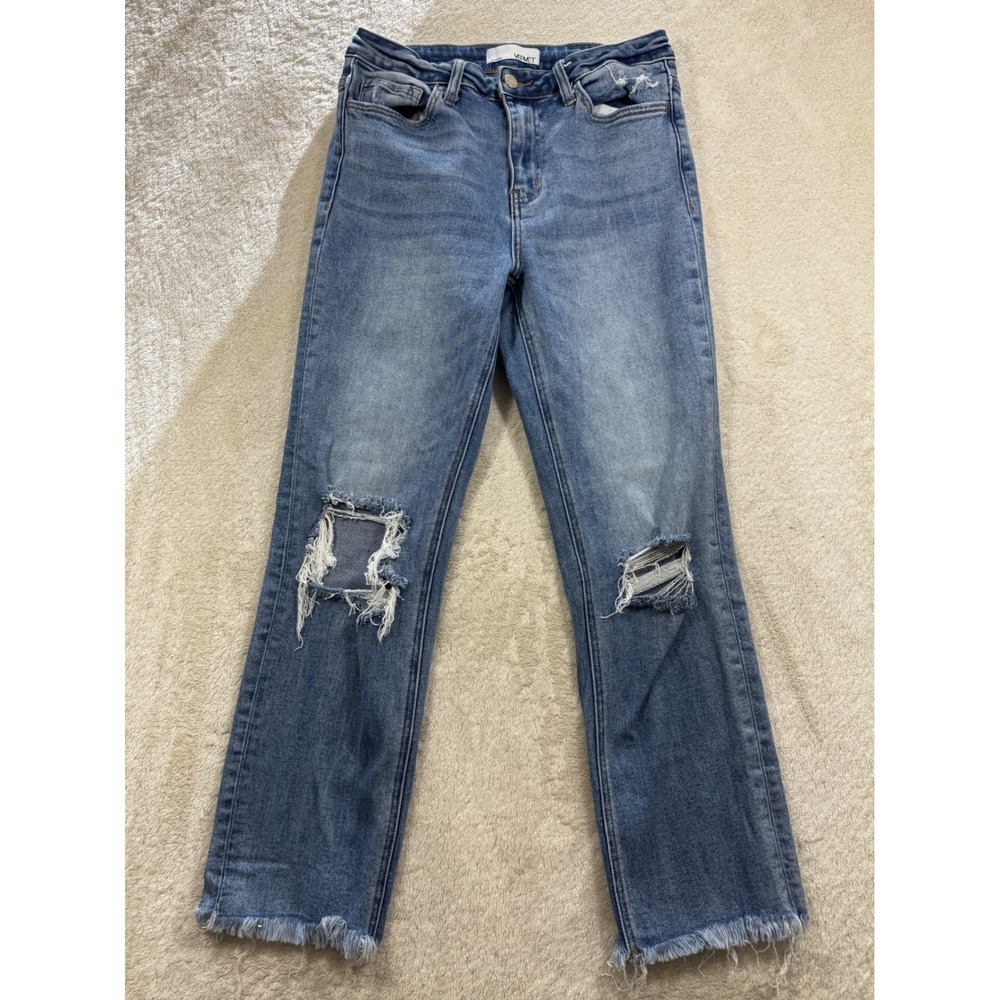 Vervet Womens Straight Distressed Frayed Hem Blue Denim Jeans 28 Meas:‎ 28x26